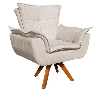 Kit Namoradeira E 2 Poltronas Base Giratória Madeira Opla Suede Bege - Ibiza