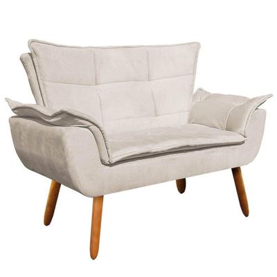Kit Namoradeira E 2 Poltronas Base Giratória Madeira Opla Suede Bege - Ibiza