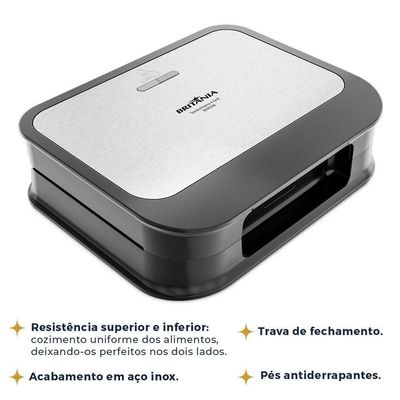 Sanduicheira E Grill Britânia Inox 2 Em 1 750W BGR25B 110V