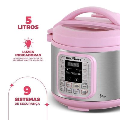 Panela de Pressão Rosa Britânia 5L Digital 11 Funções BPPE05 220V