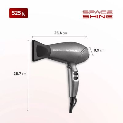 Secador de Cabelos Mondial Space Shine SC-20 Grafite - 2000W 220V