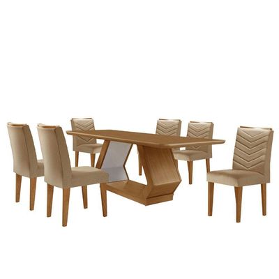 Mesa Sala De Jantar Alvorada 180cm E 6 Cadeiras Liz Moderna Turim 07/off White/imbuia