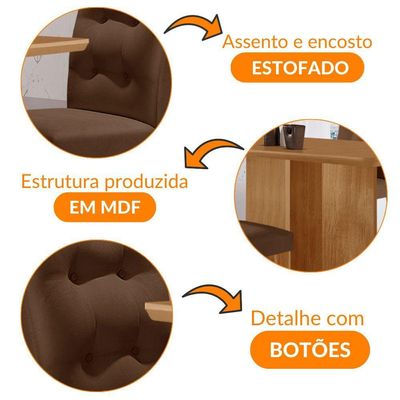 Mesa Olimpia 120 Mdf Canto Copo E Com 4 Cadeiras Carol Veludo Marrom Naturalle