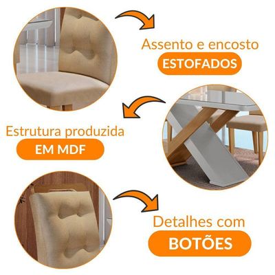 Mesa Sala De Jantar Carol 180cm E 6 Cadeiras Carol Moderna Turim / Off White / Imbuia