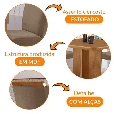 Mesa Olimpia 90 Mdf Canto Copo E Com 4 Cadeiras Athenas Veludo Capuccino Naturalle