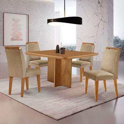 Mesa Olimpia 90 Mdf Canto Copo E Com 4 Cadeiras Athenas Turim 07 Naturalle