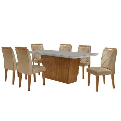 Mesa Sala De Jantar Aida 180cm E 6 Cadeiras Melissa Moderna Turim 07/off White/imbuia