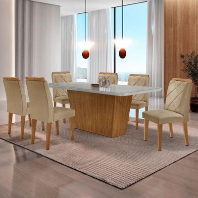 Mesa Sala De Jantar Aida 180cm E 6 Cadeiras Melissa Moderna Turim 07/off White/imbuia