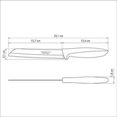 Faca Para Pão Tramontina Plenus 7" Inox Polipropileno Cinza