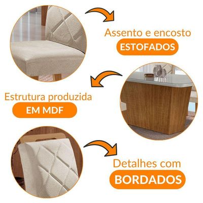 Mesa Sala De Jantar Aida 180cm E 6 Cadeiras Melissa Moderna Veludo Creme/off White/imbuia