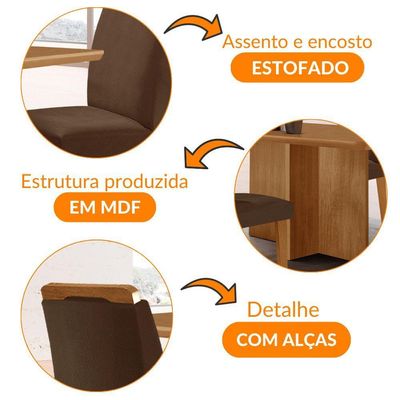 Mesa Olimpia 120 Mdf Canto Copo E Com 4 Cadeiras Athenas Veludo Marrom Naturalle