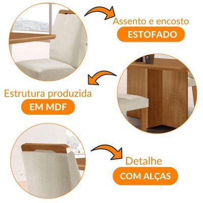 Mesa Olimpia 120 Mdf Com 4 Cadeiras Athenas Veludo Creme Naturalle