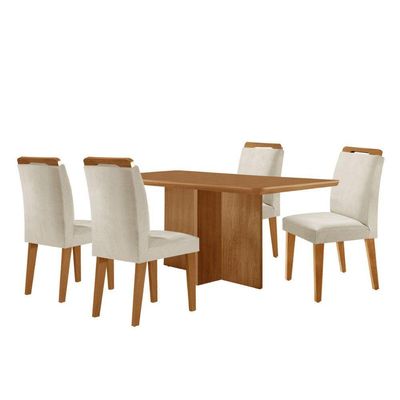 Mesa Olimpia 120 Mdf Com 4 Cadeiras Athenas Veludo Creme Naturalle