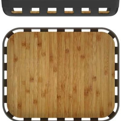 Conjunto Bandeja Retangular e Boleira Cúpula Plástica 25cm com Pé Bambu Lume Preto Ou
