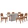 Mesa Diane 180cm Tampo Mdf Vidro Canto Copo Com 6 Cadeiras Linho Capuccino Off White Naturale Serigueira
