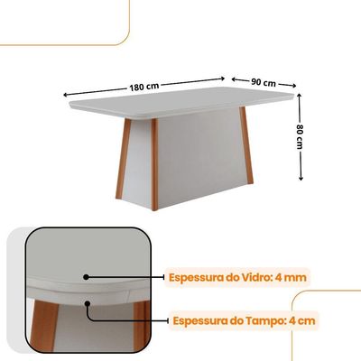 Mesa Diane 180cm Tampo Mdf Vidro Canto Copo Com 6 Cadeiras Linho Capuccino Off White Naturale Serigueira