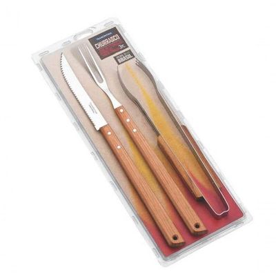 Jogo De Utensílios Tramontina Churrasco 3 Peças Em Aço Inox E Madeira