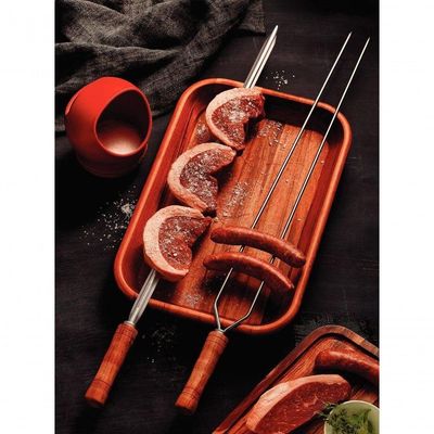 Espeto Duplo Para Churrasco Tramontina Com Lâmina Em Inox E Cabo De Madeira 75cm