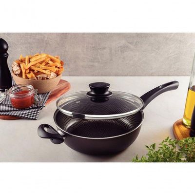 Fritadeira Multiuso Tramontina Paris 24cm Em Alumínio Com Revestimento Antiaderente Com Tampa De Vidro Chumbo