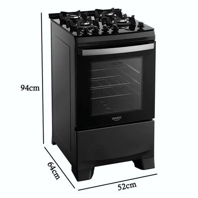 Fogão 4 Bocas Supreme Glass Acendimento Automático Dako Preto Bivolt