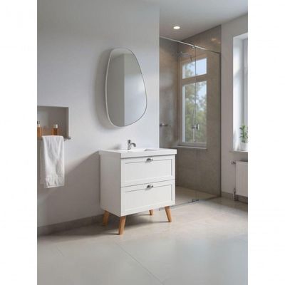 Gabinete Para Banheiro Com Cuba E Espelho Organico 80cm Retro Mdf Branco Milano - On Móveis