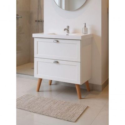 Gabinete Para Banheiro Com Cuba E Espelho Organico 80cm Retro Mdf Branco Milano - On Móveis