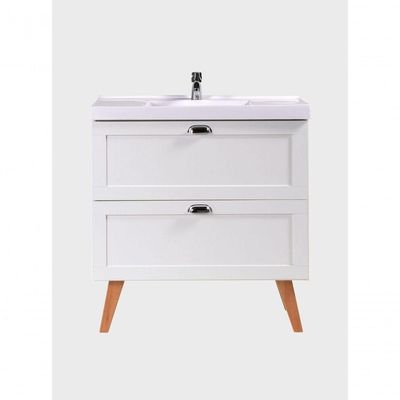 Gabinete Para Banheiro Com Cuba E Espelho Organico 80cm Retro Mdf Branco Milano - On Móveis