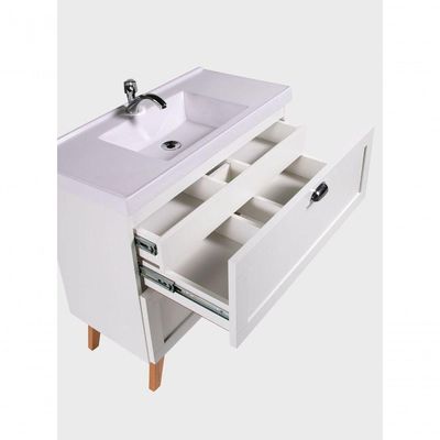 Gabinete Para Banheiro Com Cuba E Espelho Organico 80cm Retro Mdf Branco Milano - On Móveis