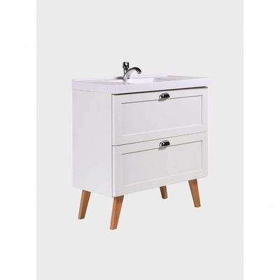 Gabinete Para Banheiro Com Cuba E Espelho Organico 80cm Retro Mdf Branco Milano - On Móveis