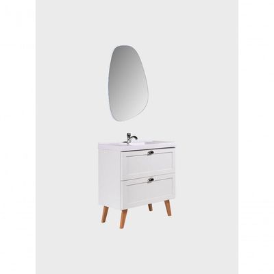 Gabinete Para Banheiro Com Cuba E Espelho Organico 80cm Retro Mdf Branco Milano - On Móveis