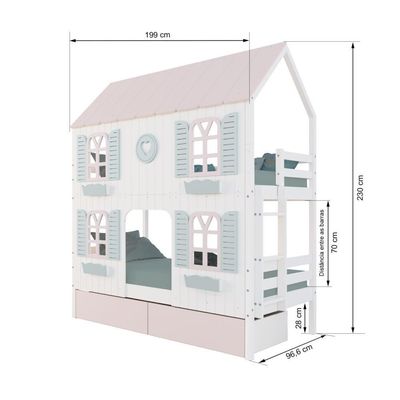 Beliche Casinha Bela Com Coração 2 Gavetas Rosa 4 Janelas Venezianas - Madeira Maciça Branco/rosa/verde Housin