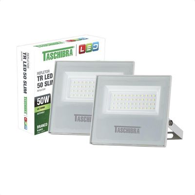 Kit 2 Refletores Taschibra Led Tr Slim 50w Verde Branco Bivolt