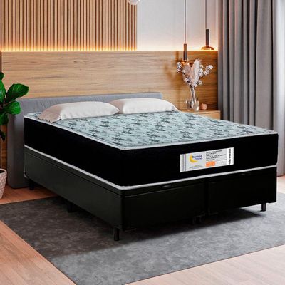 Cama Box Baú Queen Bipartido Sintético + Colchão Molas Ensacadas Sereneprime Sonnolux Preto