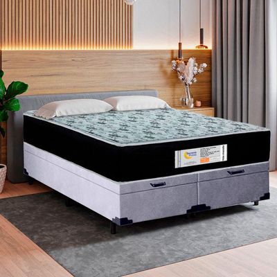 Cama Box Baú Queen Bipartido Suede + Colchão Molas Ensacadas Sereneprime Sonnolux 158x198x69 Cinza