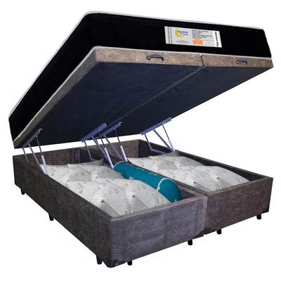 Cama Box Baú Queen Bipartido Suede + Colchão Molas Ensacadas Sereneprime Sonnolux 158x198x69 Marrom