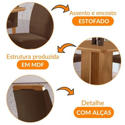 Mesa Olimpia 90 Mdf Canto Copo E Com 4 Cadeiras Athenas Veludo Marrom Naturalle