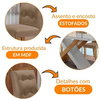 Mesa Sala De Jantar Carol 180cm E 6 Cadeiras Carol Moderna Vel. Capuccino Off White Imbuia