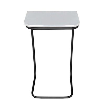 Mesa Lateral Tampo Branco Multiuso P/ Sofá Base Preto