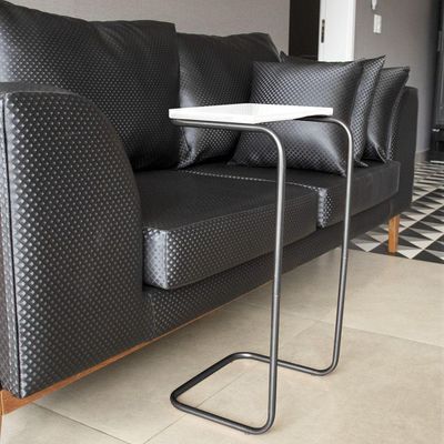 Mesa Lateral Tampo Multiuso P/ Sofá Base Preto Branco