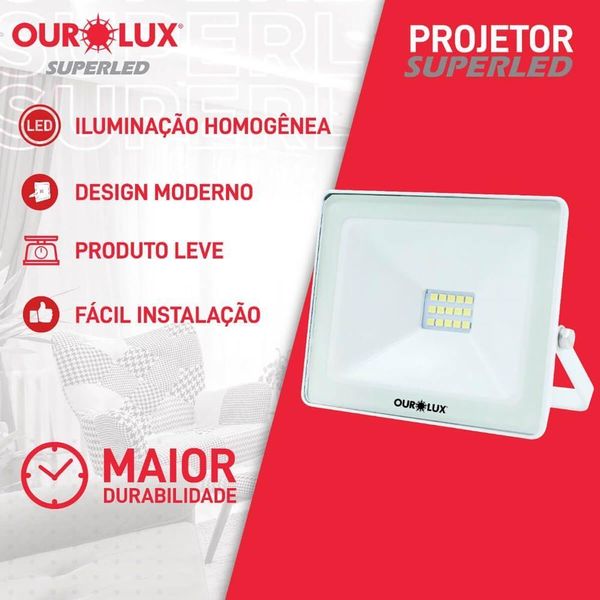 Projetor Slim Superled Branco 50 Watts Bivolt 6500k - 03264 - Ourolux