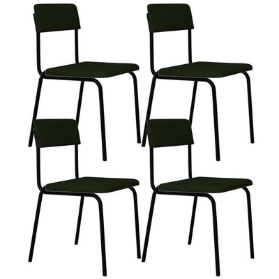 Kit 04 Cadeiras Estofada Para Sala De Jantar Sense Preto C01 Linho Verde Musgo - Lyam Decor