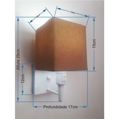 Arandela Quadrada Vivare Md-2019 Com Interruptor Cúpula Em Tecido Bivolt Branco-palha 127-220v