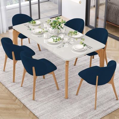 Kit 04 Cadeiras De Jantar E Estar Living Estofada Mia L02 Suede Azul Marinho - Lyam Decor