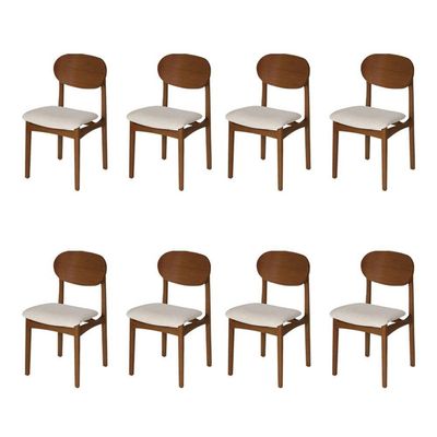 Conjunto 8 Cadeiras De Jantar Samba Moderna Jequitibá Nozes Encosto Linho Bege