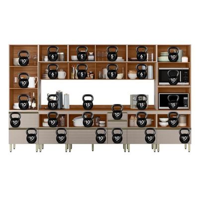 Cozinha Modulada Proença 8 Peças Com Cristaleira E Balcão 120cm Nogueira Touch/Nude Prime Tx - Demartêz