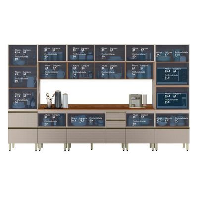 Cozinha Modulada Proença 8 Peças Com Cristaleira E Balcão 120cm Nogueira Touch/Nude Prime Tx - Demartêz