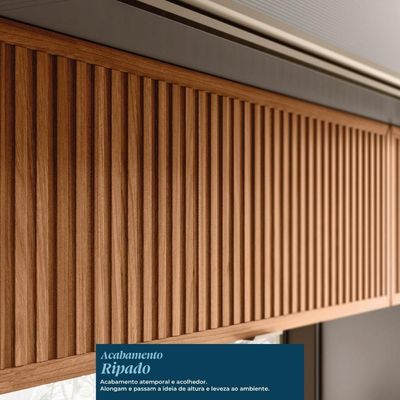 Cozinha Modulada Proença 8 Peças Com Cristaleira E Balcão 120cm Nogueira Touch/Nude Prime Tx - Demartêz