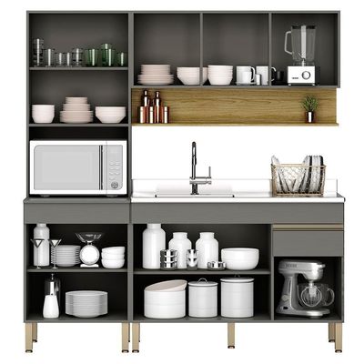 Cozinha Modulada 3 Pecas Balcao Pia 3023 Line Ktp Gris Cp Freijo