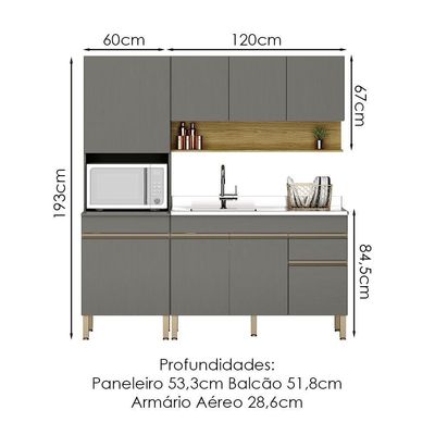 Cozinha Modulada 3 Pecas Balcao Pia 3023 Line Ktp Gris Cp Freijo
