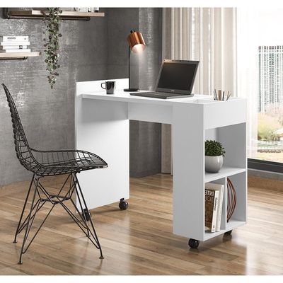Escrivaninha Para Computador Office Com Nicho Alessa M2 - Mdf Com Espaços De Armazenamento Branco - Lukaliam Móveis